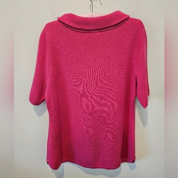 TALBOTS WOMEN'S BARBIE PINK SHORT SLEEVE FOLDOVER COLLAR PULLOVER SWEATER SIZE M - Picture 7 of 9